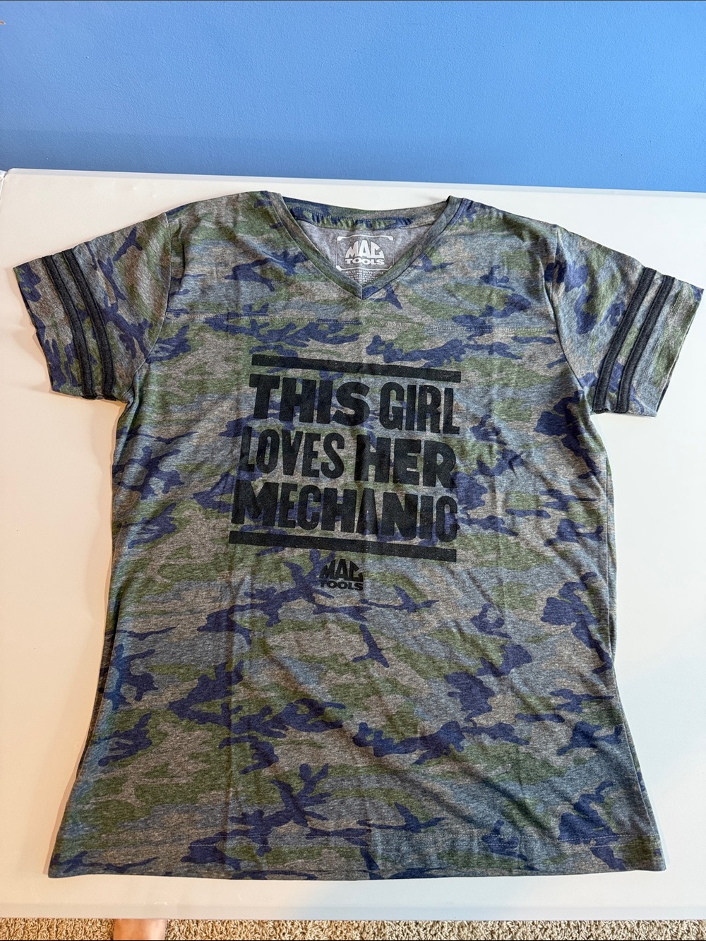 Mac Tools Women's Camo V-Neck Tee - Green/Blue This Girl Loves Her Mechanic